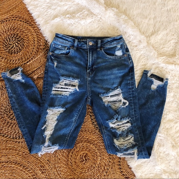 American Eagle Outfitters Denim - american eagle acid wash destroyed mom jeans